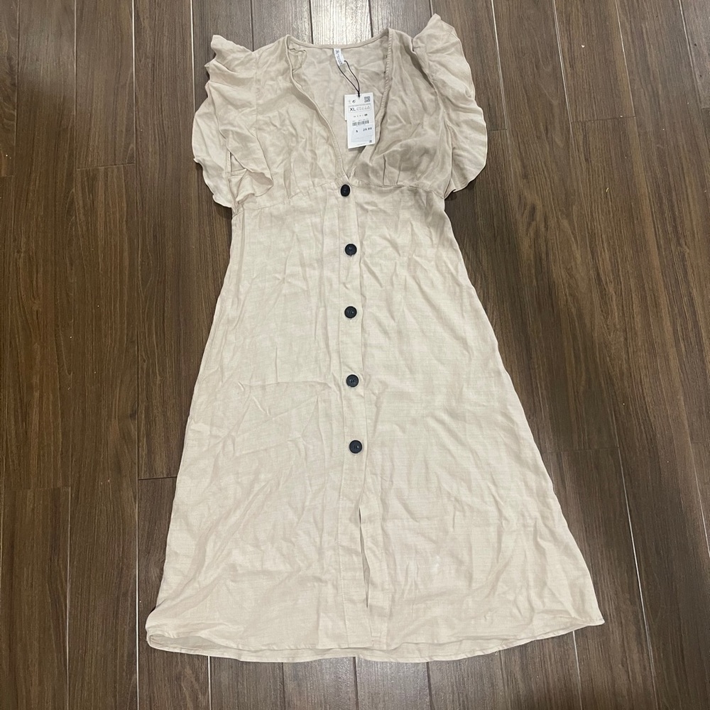 Zara tan raffle sleeve dresss